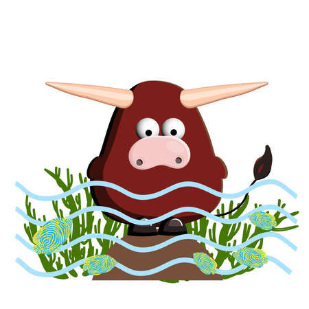Year of the calf. Cute ox isolated on a white background.のイラスト素材