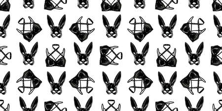 Seamless pattern in bdsm style. Leather lingerie. bondage and latex. Vector illustration.の写真素材