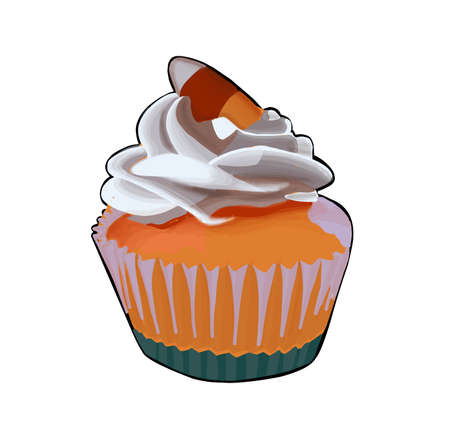 Vector illustration of a cupcake. Orange fruit cupcake isolated on white background .. Autumn mood.