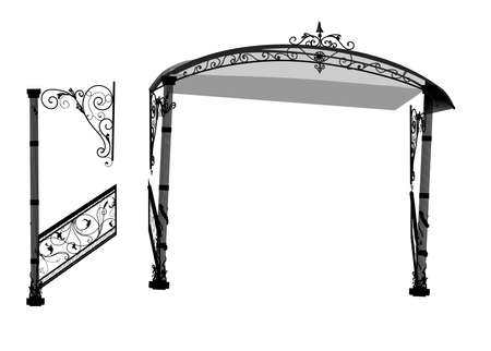 SKETCH of forged metal elements with antique ornaments. Artistic forging forged stair railing visor.のイラスト素材