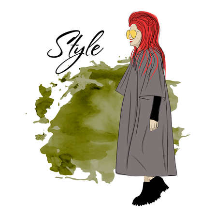 Beautiful stylish girl or woman in a coat.のイラスト素材