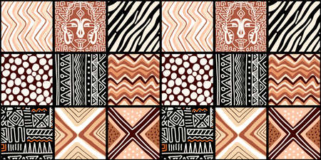 ETHNIC TREND PATTERN. PAINTWORK IN AFRICAN STYLE. PATTERN SEAMLESS AFRICAN. TRADITIONAL PATTERN. PRIMITIVE MINIMAL HAND DRAWINGS. Vector illustration. Fashion.のイラスト素材
