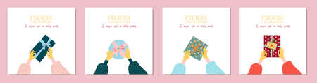 Trendy holiday postcard. Set of Christmas posters. Gift wrapping. Trendy design. Modern design of a...