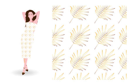 Monstera leaves on a tile pattern. Seamless design of Hawaiian tropical plants in pastel colors....