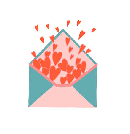 Hearts fly out of the envelope. Envelope filled with hearts. love letter. Love message. Friendship and affection concept. Valentine's Day.のイラスト素材