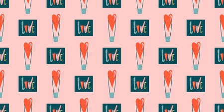 Seamless romantic pattern with handmade red hearts. Colorful doodle hearts on a dark background....
