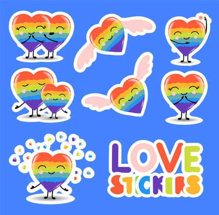 LOVE LGBT STICKERS. Valentine's Day. Relationships and love. Romantic stickers.のイラスト素材