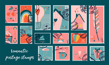 Abstract template on colorful backdrop. Greeting card template. Vector, illustration. Beautiful springtime. Beautiful color. Romantic vector. stamps for decorative design.のイラスト素材