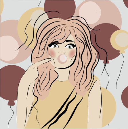 Hand drawn girl light brown hair for decorative design. Holiday decoration. Hand drawn style vector. Textile ornament.のイラスト素材