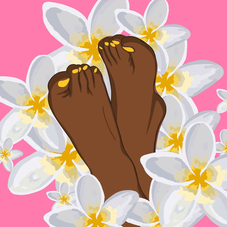 Well-groomed female feet in beautiful style on soft background.のイラスト素材