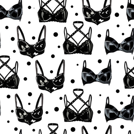 BDSM background. Digital paper, erotic lingerie. Latex Sexy Lingerie Seamless Patternの写真素材