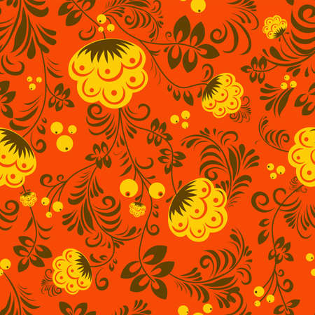 Petrikov painting seamless pattern. Folk style. ethnic painting. Pancake week. postcard or poster, Slavic holiday. Shrovetide Maslenitsa.のイラスト素材