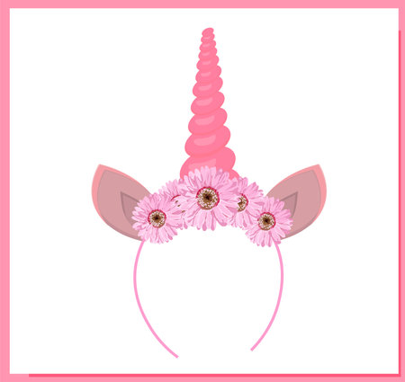 Children's hat unicorn. HORN unicorn hair ornament. Vector illustration.のイラスト素材