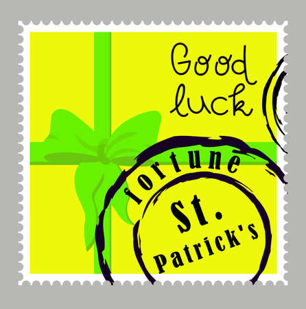 St Patrick's Day stamps. Postage stamps for letters. Patrick's stickers. Good luck. Hand drawn vector lettering with green hat and shamrock. Beer festival poster. Happy Ireland shamrock poster. Elemenのイラスト素材