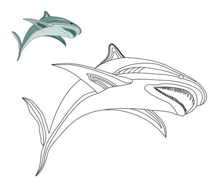 fish coloring book. Children's coloring is simple. BLACK WHITE FIGURE. ocean and sea. Marine life.のイラスト素材