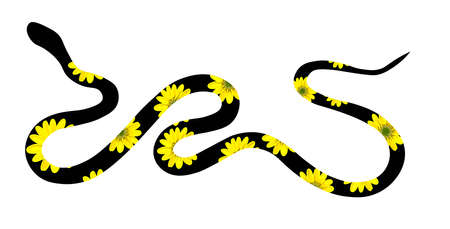 Snake silhouette illustration. Black snake With yellow spots isolated on white background. Vector...