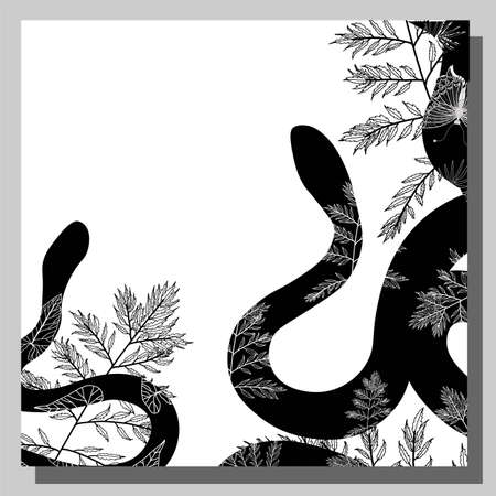 SNAKES. FRAME made of snakes. Vector illustration. Tropical poisonous animals. Poster or banner template.のイラスト素材