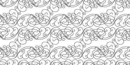 Abstract pattern in Victorian style. Curls are black on a white background. Geometric pattern seamless.のイラスト素材