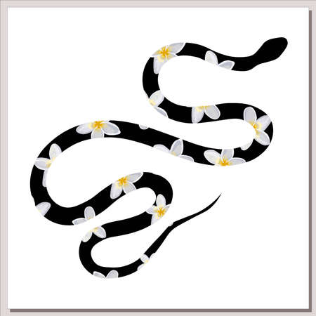 The snake is beautiful with flowers. Exotic snake print for t-shirt. Isolated on a white background. Vector illustrationのイラスト素材