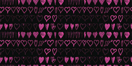 Abstract youth pattern. Gift wrapping paper. HEARTS ON A BLACK BACKGROUND. NEON STYLE Vector illustration.のイラスト素材