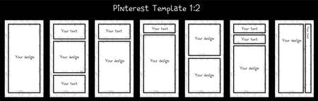 Trendy background with flowers and geometric objects. Post a story, poster, summer banner. copy space for text. Vector template, black color. social media story template. 1: 2 sizeの写真素材