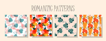 Romantic love pattern. A set of patterns in the same style. Valentine's day digital paper. Children's textile design. Seamless design. hearts pattern.のイラスト素材