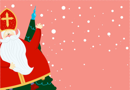 Cute postcard for Saint Nicholas Sinterklaas - greeting card or banner. Vector illustration of St. Nicholas Day.のイラスト素材
