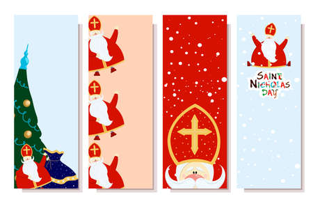 Vertical banner for the day of saint nicholas. Sinterklaas. Winter Christian holiday for children. St Nicholas.のイラスト素材