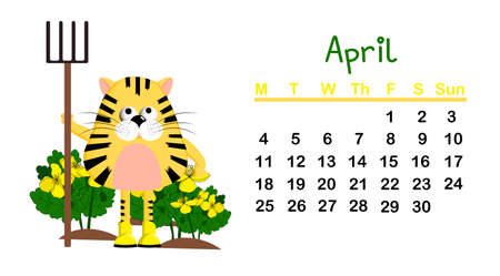 Funny kids calendar for 2022. Year of the tiger symbol 2022. Vector illustration. Schedule, weekly.のイラスト素材