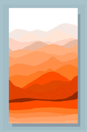 Autumn landscape. Abstract poster in autumn colors. Mountains on the horizon. Vector illustration.のイラスト素材