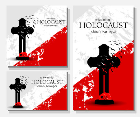 Holocaust Remembrance Day. honoring the memory of the victims. Holocaust Remembrance Day in Poland. polish flag. Inscription in Polish: Holocaust, Remembrance Day, April 19.のイラスト素材