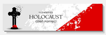 Holocaust Remembrance Day. honoring the memory of the victims. Holocaust Remembrance Day in Poland. polish flag. Inscription in Polish: Holocaust, Remembrance Day, April 19.のイラスト素材