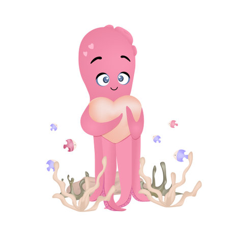 Print for children's t-shirt with an octopus Vector Childish illustration of an octopus on a white background.のイラスト素材