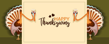 Funny turkeys for thanksgiving day. horizontal greeting bannerのイラスト素材