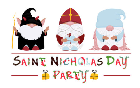 Character dwarf saint nicholas. Krampus, the angel assistants of Sinterklaas. St. Nicholas dayのイラスト素材