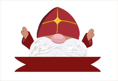 Saint Nicholas isolated on white background. hands up. Page header. Saint Nicholas Day character. Winter children's holiday.のイラスト素材
