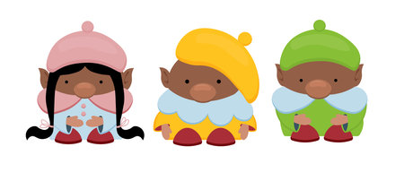 Children in colorful costumes celebrate the Dutch holidays - St. Nicholas day.vector illustration isolatedのイラスト素材