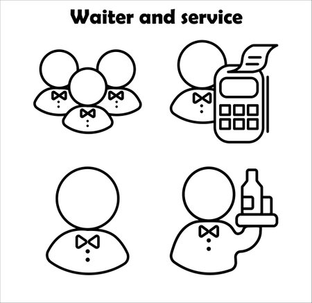 Restaurant Line Icons on a white background. Waiter and service.のイラスト素材