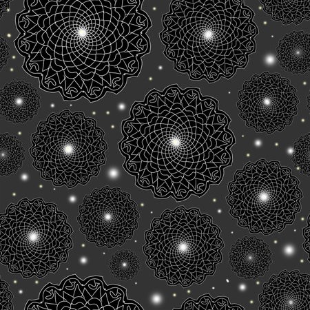 space style seamless pattern. Lace patterns mandala on dark backgroundの写真素材
