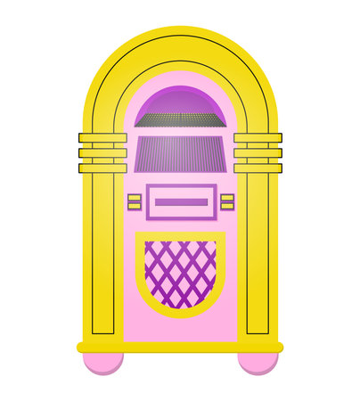 Jukebox in the style of the 90s. Machine for music. musical machine. Vector isolated illustration on a white background.のイラスト素材