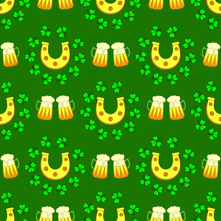 St. patrick's day pattern. Wrapping paper design for patrick's day. green background. clover and shamrock.のイラスト素材