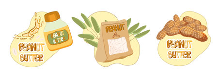 Set of peanut butter elements. Peanut nuts, jar of peanut butter. T-shirt designのイラスト素材
