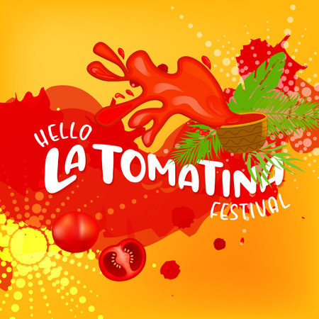 La Tomatina festival banner. La Tomatina in Spain. tomato fight. tomato battle.のイラスト素材