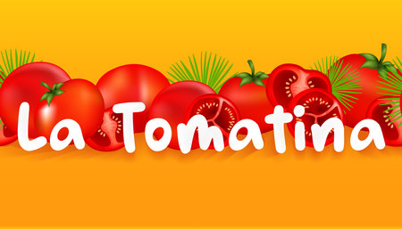 La Tomatina festival banner. La Tomatina in Spain. tomato fight. tomato battle.のイラスト素材