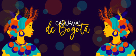 Happy Carnival, Colombia, South America Carnival with samba dancers and musicians. Design for festival and circus events with funny artists, dancers,のイラスト素材