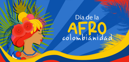 Afro-Colombian Day in Colombia in Spanish. Horizontal banner in bright colors travel concept to colombia.のイラスト素材