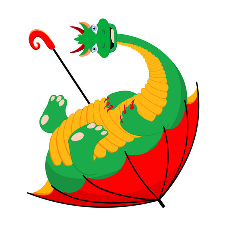 Funny dragon with an umbrella. Autumn dragon.Symbol of 2024.のイラスト素材
