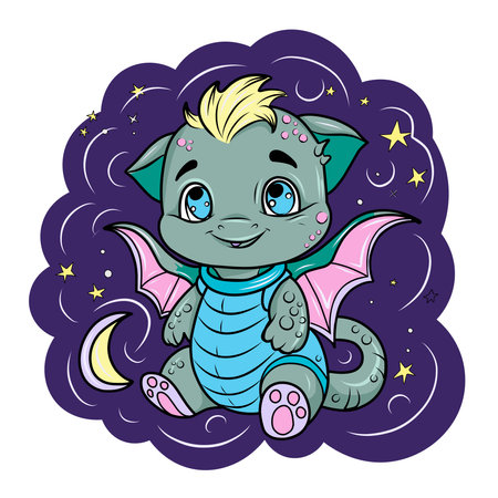 cute animal baby. Cute space dragon.vector illustration.のイラスト素材