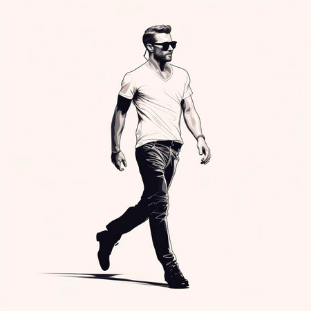 Handsome model in a white t-shirt. fashion sketch.AI GENERATIONの写真素材