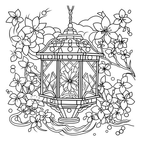 toro nagashi.Japanese lantern festival Coloring page. coloring page of lanterns for the remembrance of the dead.のイラスト素材